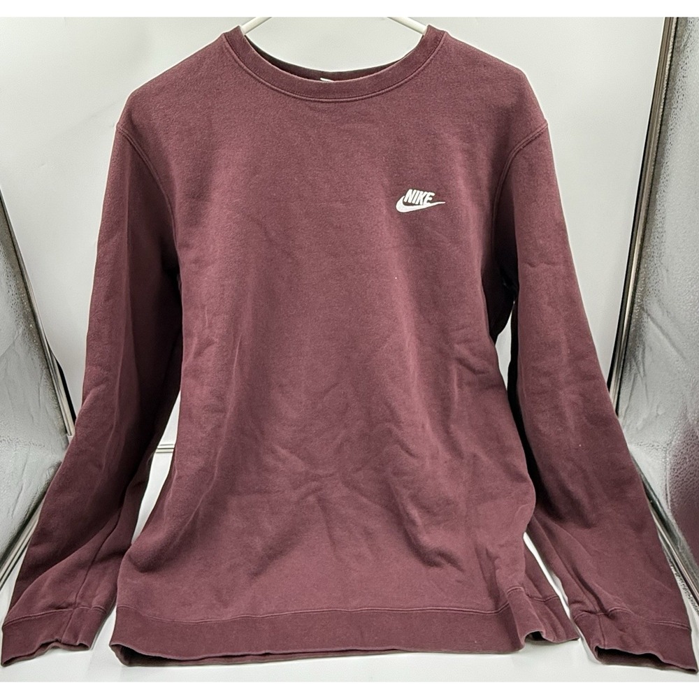 Nike Embroidered Swoosh Crewneck Sweatshirt Pullover Men's S Burgundy White Logo